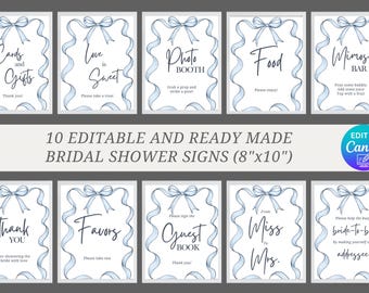 Minimalist Blue Bow Bridal Shower Custom Sign Template, She's Tying the Knot Bridal Shower Table Sign, Something Blue Bridal Shower Sign