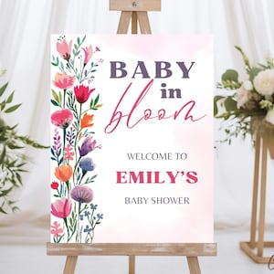 Flower Baby Shower Welcome Sign Template, Baby In Bloom Baby Girl Shower Welcome Sign, Spring Baby Shower Welcome Sign, Pink Baby Shower
