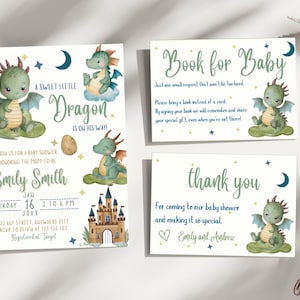 Dragon Baby Shower Invitation Set Template, A Little Dragon Baby Shower Invite Set, Baby Boy Dragon Invitation Set Template, Cute Dragon Set