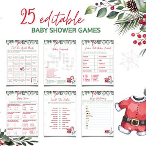Christmas Baby Shower Game Set Template, Santa Baby Shower Games Bundle, Winter Baby Shower Games Template, Editable Christmas Shower Game