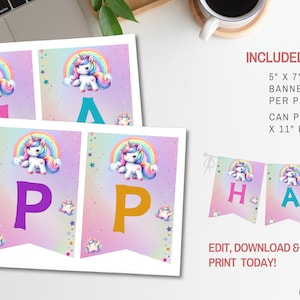 Pastel Rainbow Unicorn Birthday Banner | Editable Unicorn Birthday Banner, Unicorn Rainbow Sparkles Birthday Banner, Pastel Rainbow Unicorn