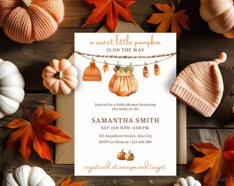 A Sweet Little Pumpkin Baby Shower Invitation Template, Fall Clothesline Baby Shower Invitation, Pumpkin Baby Shower, Fall Baby Girl Shower