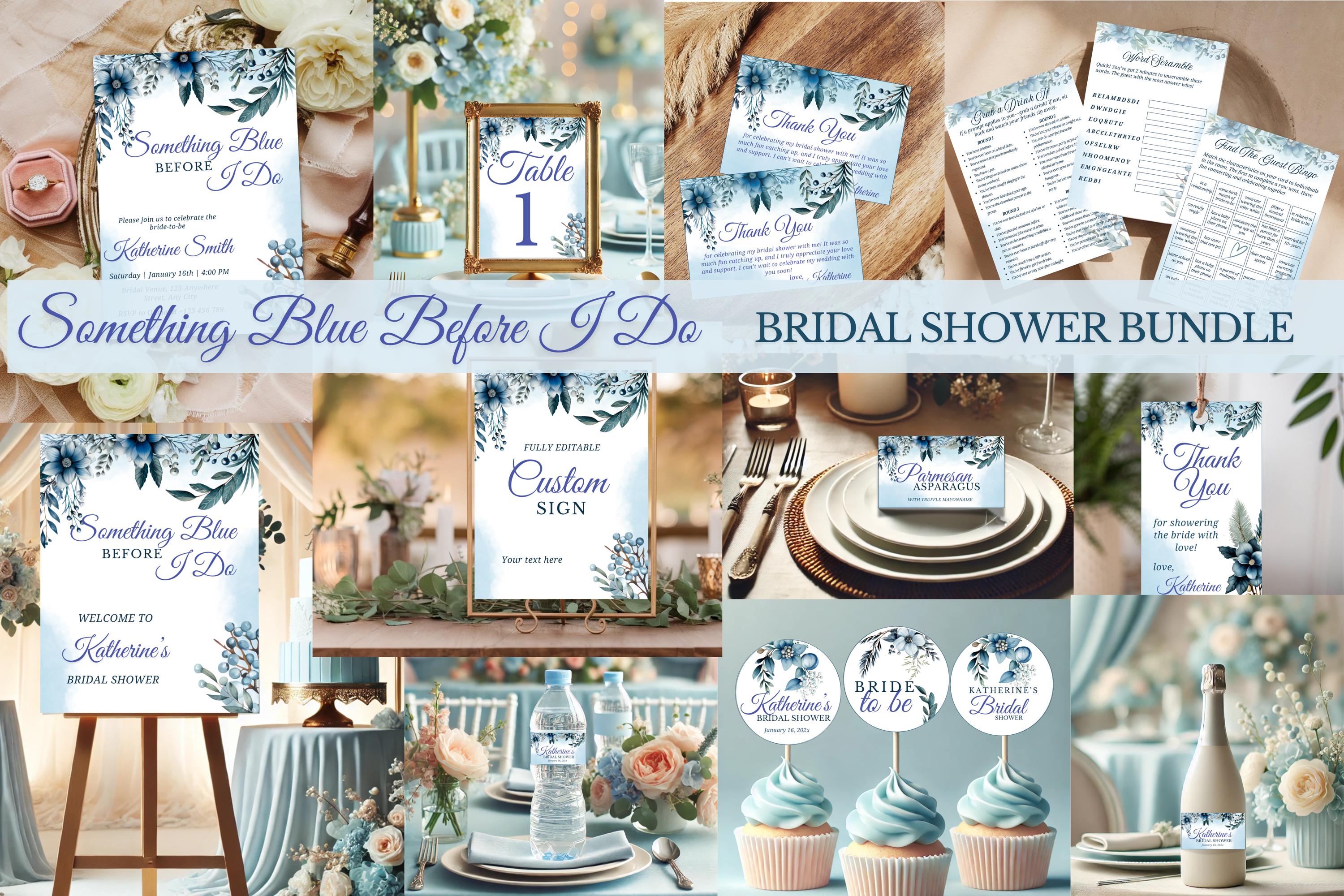 Something Blue Before I Do Bridal Shower Bundle Template, Something Blue Bridal Shower Invitation Bundle, Blue Floral Bridal Shower Decor