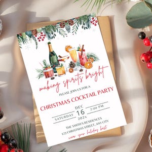 Christmas Party Invitation Template, Christmas Cocktail Party Invitation, Holiday Cocktail Party Invite, Making Spirits Bright Invite