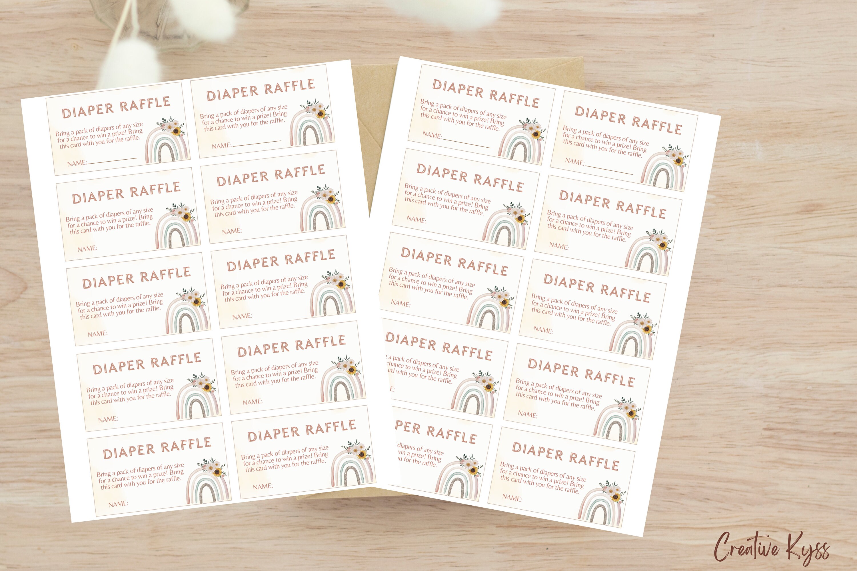 Boho Rainbow Baby Shower Diaper Raffle Sign and Ticket, Boho Baby ...