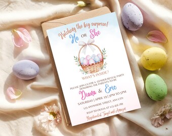 Easter Gender Reveal Invitation Template, Easter Egg Gender Reveal Invitation, Easter Baby Gender Reveal, Hatching Gender Reveal Invite