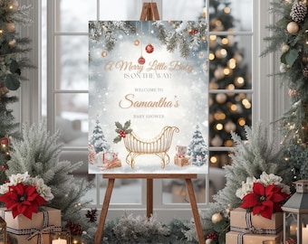 A Merry Little Baby Shower Welcome Sign Template, Winter Baby Shower Sign, Christmas Baby Shower Decor, Holiday Baby Shower Party Sign