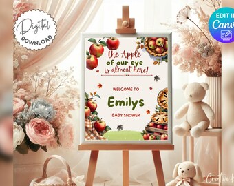 Apple of Our Eye Baby Shower Welcome Sign Template, Fall Orchard Baby Shower Sign, Apple Themed Baby Shower Decor, Rustic Autumn Sign