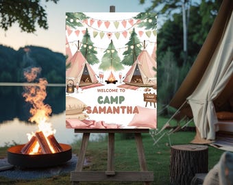 Glamping Bachelorette Party Welcome Sign Template, Camp Bridal Shower Welcome Sign, Editable Glamping Bachelorette Welcome Sign, Camp Bach