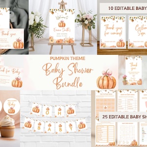 Pumpkin Baby Shower Invitation Bundle, Pumpkin Baby Shower Decoration, Gender Neutral Baby Shower, Autumn Baby Shower Set, Fall Baby Shower