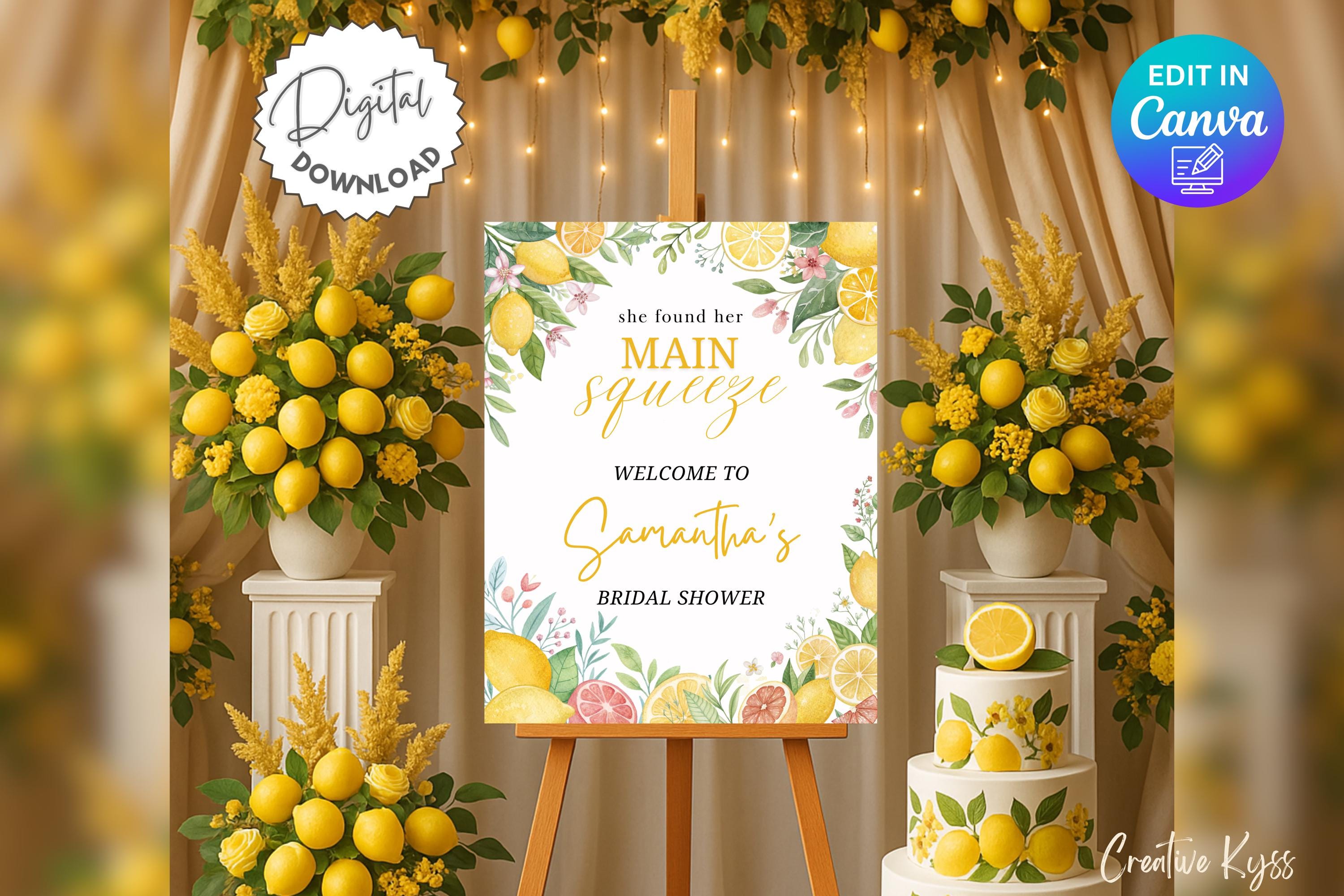 She Found Her Main Squeeze Bridal Shower Welcome Sign Template, Citrus Bridal Shower Sign, Lemon Bridal Shower Decor, Summer Bridal Shower