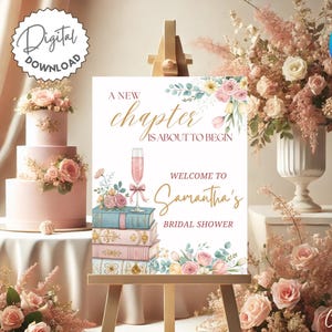 A New Chapter Bridal Shower Welcome Sign Template, Next Chapter Bridal Shower Sign, Spring Bridal Shower Decor, Book Theme Bridal Shower