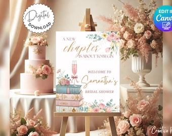 A New Chapter Bridal Shower Welcome Sign Template, Next Chapter Bridal Shower Sign, Spring Bridal Shower Decor, Book Theme Bridal Shower