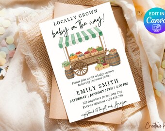 Locally Grown Baby Shower Invitation Template, Farmers Market Baby Shower Invite, Fruits and Vegetables Baby Shower Invite, Market Theme
