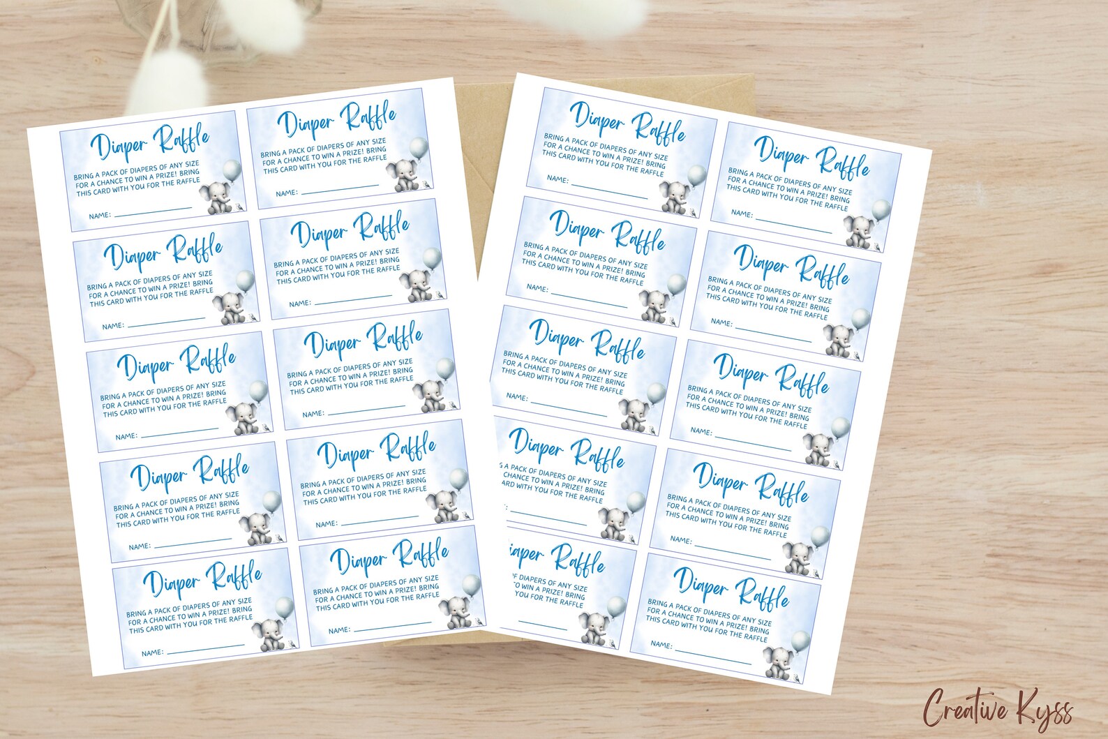 Elephant Baby Shower Diaper Raffle Sign, Boy Elephant Diaper Raffle ...