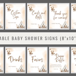 Editable Boho Bear Baby Shower Custom Sign, Brown Bear Baby Shower Table Sign Bundle, Gender Neutral Baby Shower Decor, We Can Bearly Wait