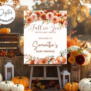 Fall In Love Baby Shower Welcome Sign Template, Fall Baby Shower Decor, Pumpkin Baby Shower Welcome Sign, Gender Neutral Fall Baby Shower