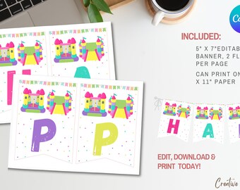 Bounce House Birthday Party Banner Template, Bouncing House Party Theme Birthday Banner, Editable Bounce House Party Birthday Banner