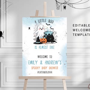 Halloween Baby Shower Welcome Sign Template, A Little Boo Boy Baby Shower Welcome Sign, Cute Ghost Baby Shower Sign, Boy Ghost Baby Shower