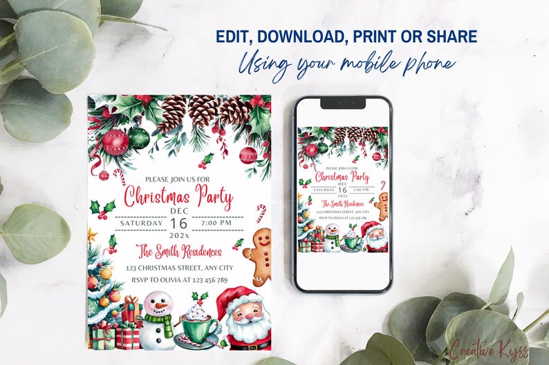 Plantilla de invitación para fiesta navideña y formulario de ...