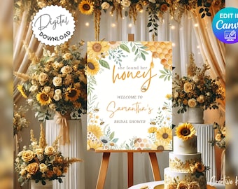 She Found Her Honey Bridal Shower Welcome Sign Template, Bee Theme Bridal Shower Sign, Honey Bee Bridal Shower Decor, Bride to Bee Sign