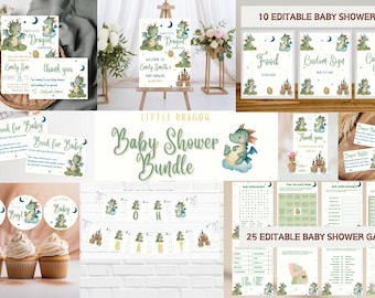 Editable Dragon Baby Shower Bundle, Baby Boy Dragon Shower Bundle, Little Dragon Baby Shower Set, Fantasy Dragon Baby Shower Set and Decor