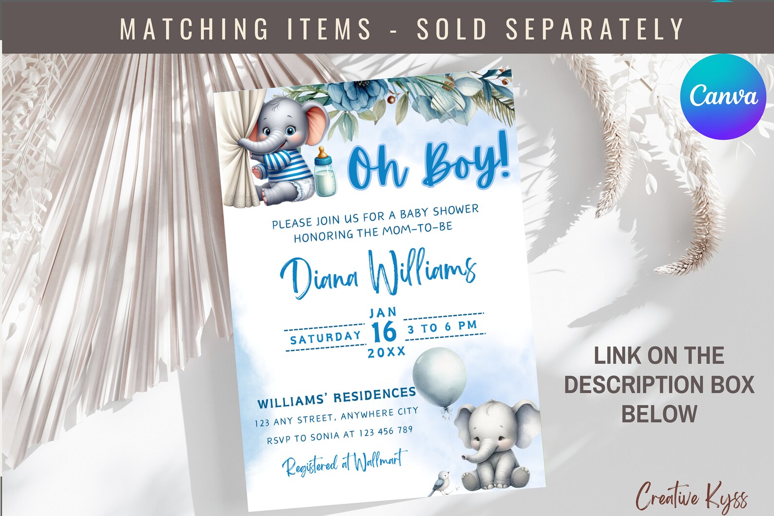 Elephant Baby Shower Diaper Raffle Sign, Boy Elephant Diaper Raffle ...