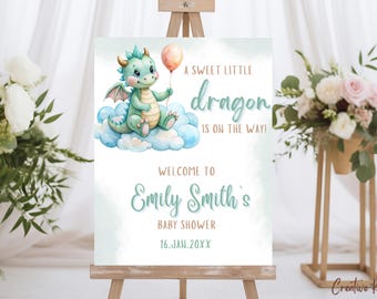 Dragon Baby Shower Welcome Sign Template, A Little Dragon Baby Shower Welcome Sign, Baby Boy Dragon Welcome Sign Template, Cute Dragon Sign