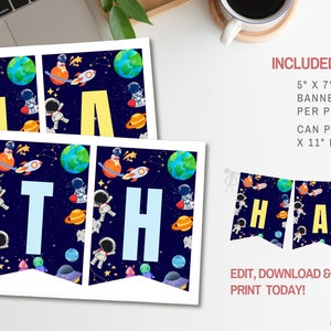 Outer Space Birthday Banner Template | Astronaut and Planets Birthday Banner, Space Birthday Party Banner, Galaxy Theme Birthday Banner