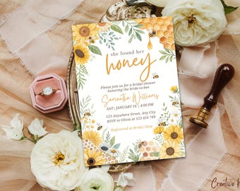 She Found Her Honey Bridal Shower Invitation Template, Bee Theme Bridal Shower Invite, Honey Bee Bridal Shower Template, Bride to Bee Invite