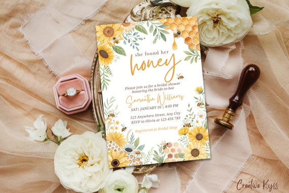 She Found Her Honey Bridal Shower Invitation Template, Bee Theme Bridal Shower Invite, Honey Bee Bridal Shower Template, Bride to Bee Invite