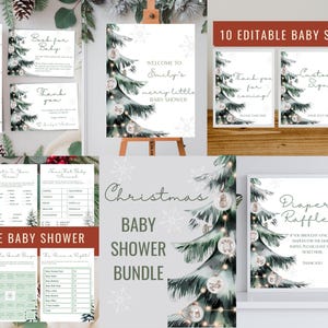 Christmas Baby Shower Bundle, Christmas Tree Baby Shower Invitation Set, Minimalist Christmas Baby Shower Decor Bundle, Winter Baby Shower