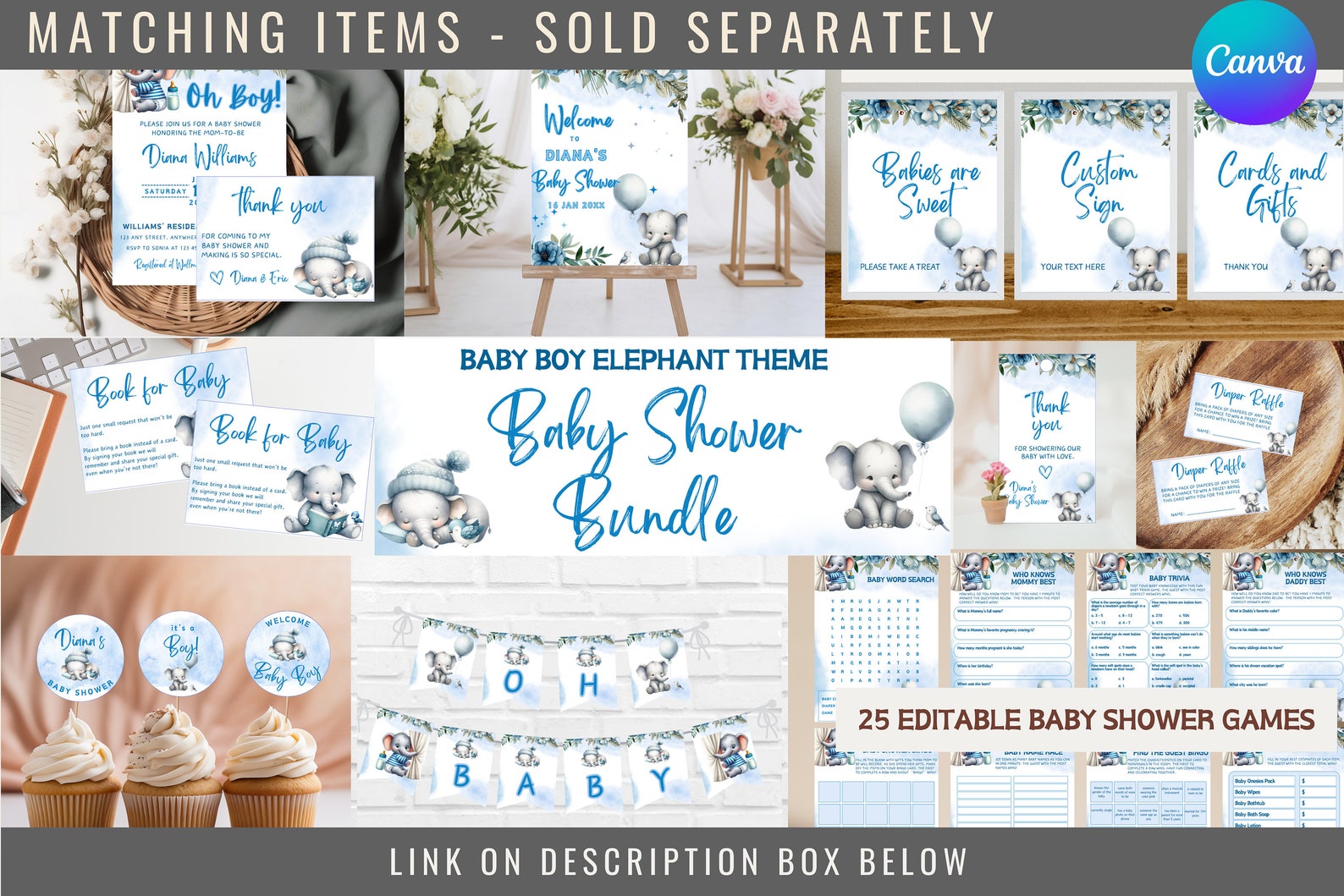 Elephant Baby Shower Diaper Raffle Sign, Boy Elephant Diaper Raffle ...
