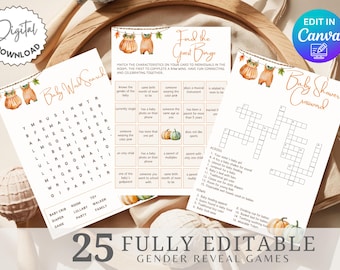 Little Pumpkin Gender Reveal Games Bundle, A Little Pumpkin Is On The Way Gender Reveal Games, Fall Clothesline Baby Shower Games