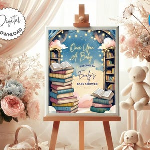 Storybook Baby Shower Welcome Sign Template, Once Upon a Baby Baby Shower Sign, A New Chapter Baby Shower Sign, Book Theme Baby Shower Decor