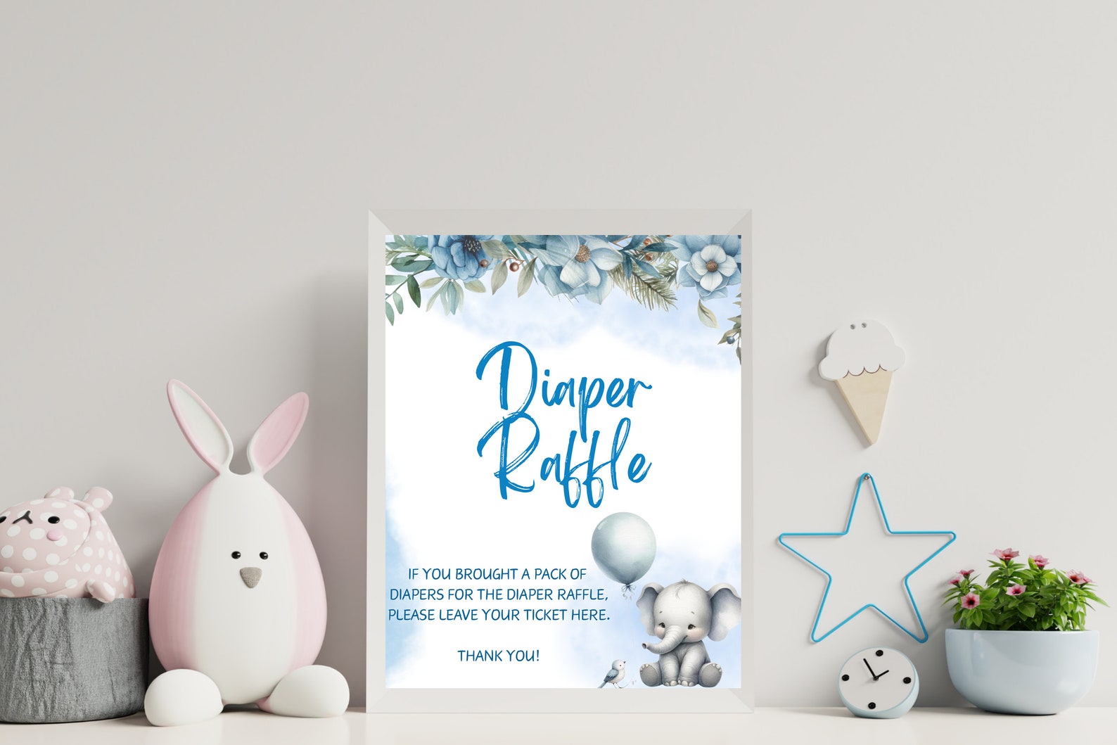 Elephant Baby Shower Diaper Raffle Sign, Boy Elephant Diaper Raffle ...