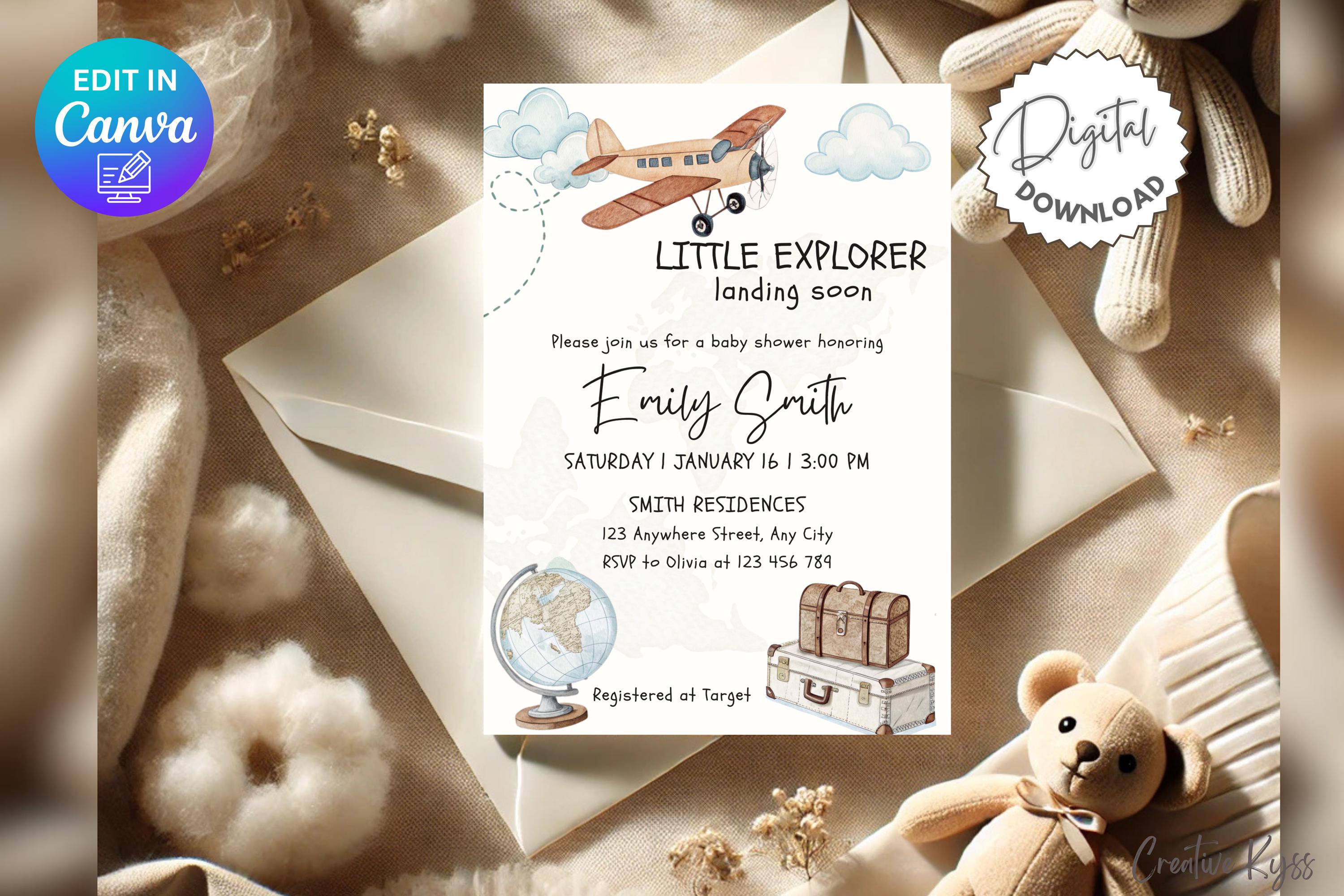 Travel Baby Shower Invitation Template, Little Explorer Baby Shower Invite, Adventure Baby Shower Invite, Minimalist Baby Shower Invite
