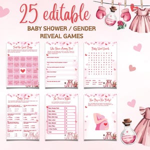 Set di modelli di giochi per baby shower di San Valentino, bundle di giochi per baby shower a forma di cuori, giochi per baby shower con stendibiancheria di San Valentino, giochi per piccoli sposi