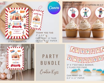 Carnival Birthday Invitation Party Bundle Template | Circus Birthday Party Bundle, Circus Birthday Party Decor Set, Carnival Party Bundle