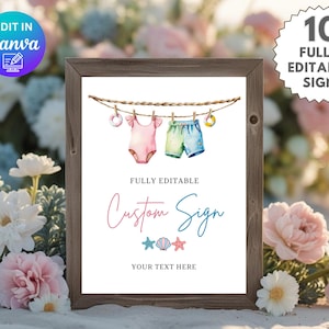 Summer Clothesline Gender Reveal Custom Sign Template, Summer Gender Reveal Table Sign, Swimwear Gender Reveal Sign, He or She Gender Decor