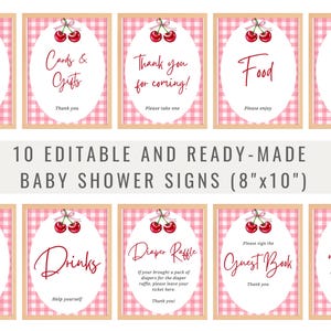 Cherry On Top Baby Shower Custom Sign Template, Cherry Baby Shower Table Signs, Pink Bow Baby Shower Custom Sign, Cherry On Top Shower Decor
