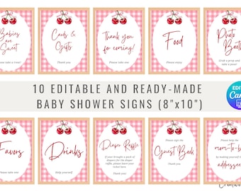 Cherry On Top Baby Shower Custom Sign Template, Cherry Baby Shower Table Signs, Pink Bow Baby Shower Custom Sign, Cherry On Top Shower Decor