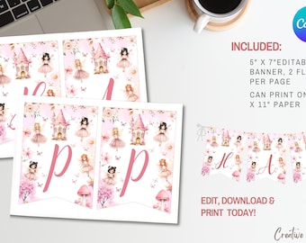 Editable Fairy Birthday Banner Template | Magical Fairy Tale Birthday Banner, Pink Fairy Birthday Banner, Magical Fairy Theme Party Banner