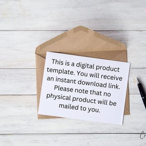 May include: A white envelope with a note inside that reads: "This is a digital product template. You will receive an instant download link. Please note that no physical product will be mailed to you."