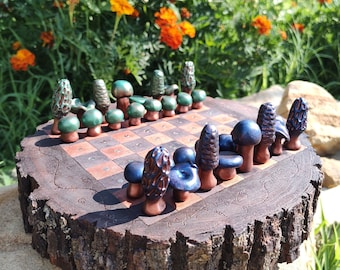 Handmade Mushroom Chess Set and Board