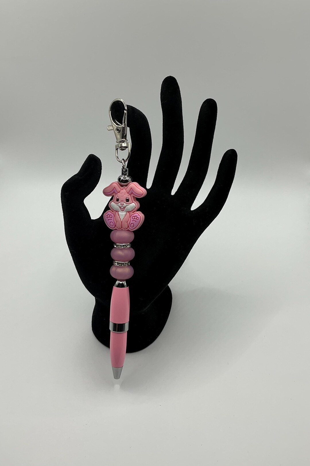 Running Rabbit Pink Keychain Silicone Pink Bunny Rabbit Pen Keychain With Pink Casing and Pink ...