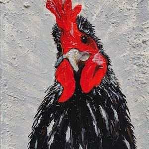 Rooster Painting, Chicken Oil Painting, Bird Art, Animal Painting, Kitchen Painting, Miniature Painting by EsenOilArt