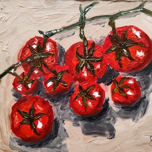 Vibrant Tomato Oil Painting: Rustic Kitchen Still Life Art