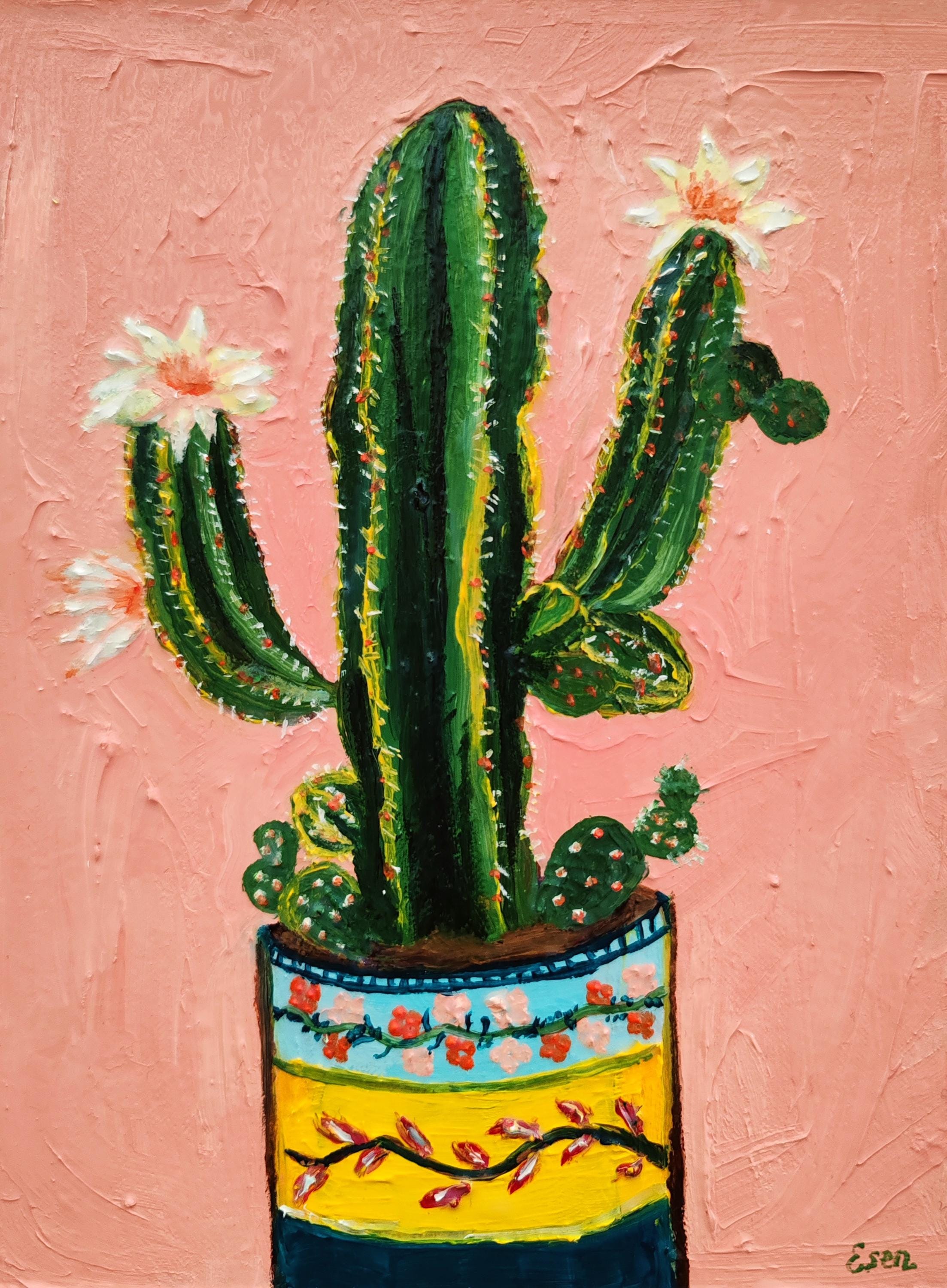 Cactus Oil Painting: Vibrant Boho Desert Art (5,90"x7,87") - Etsy