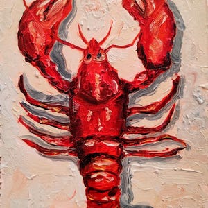 Hand-Painted Red Lobster Oil Painting: Coastal Wall Art